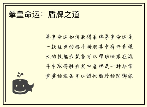 拳皇命运：盾牌之道